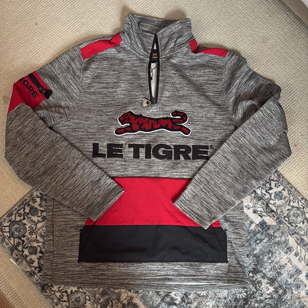 Le Tigre Gray and Red Quarter-Zip Sweatshirt